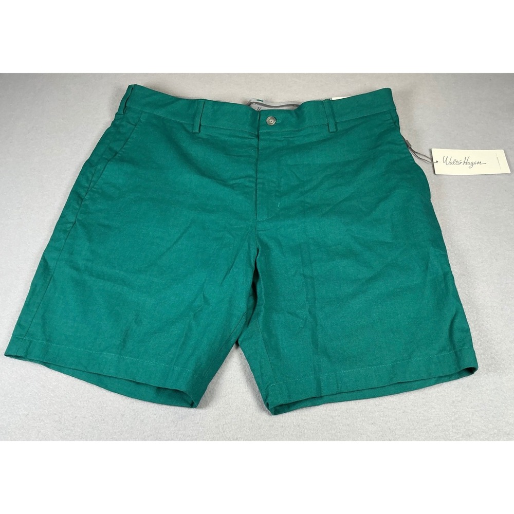 Walter Hagen Mens 36 Green Linen Blend Shorts 9" Inseam Flat Front NWT